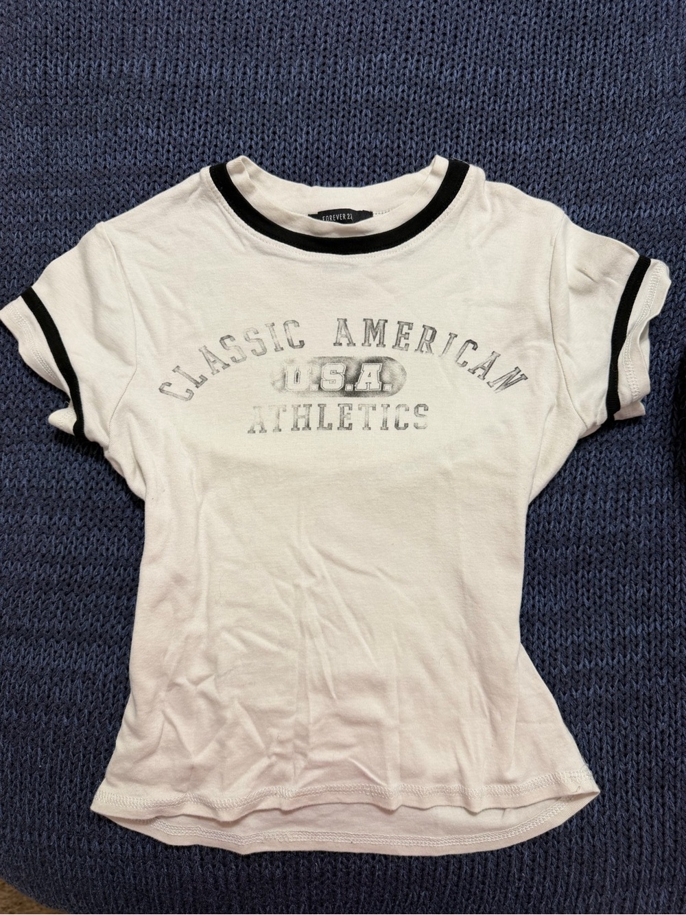 Forever 21 White Ringer Tee with Black Trim - 'Classic American Athletics'
